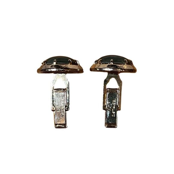 Mid-Century Gold & Green Stone Jade Cuff Links Men’s Accessories - Picture 4 of 6
